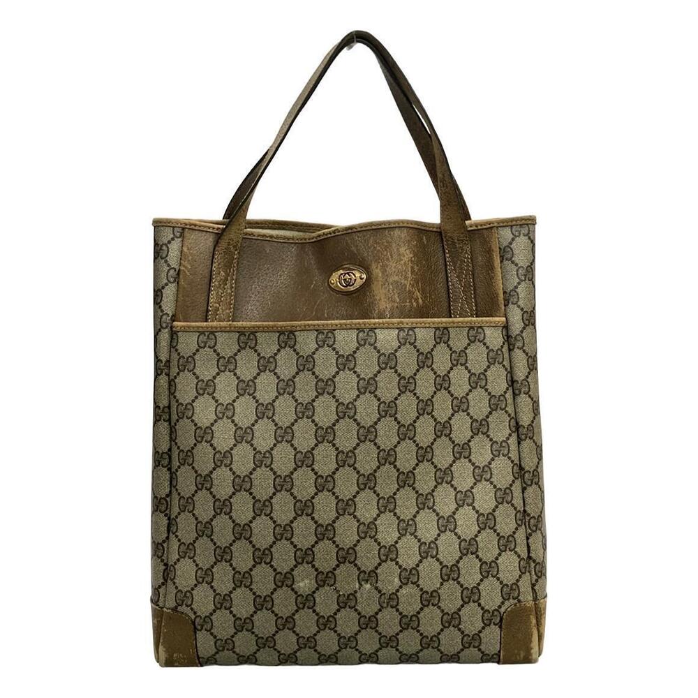 Gucci tote bag classic GG Supreme canvas brown leather